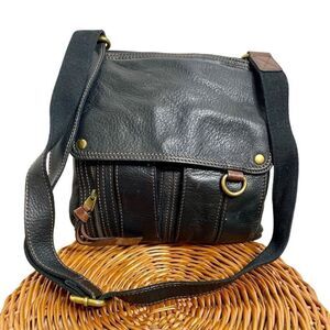 Fossil Morgan Traveler Black Soft Pebble Leather Organizer Crossbody‎ Bag Brown
